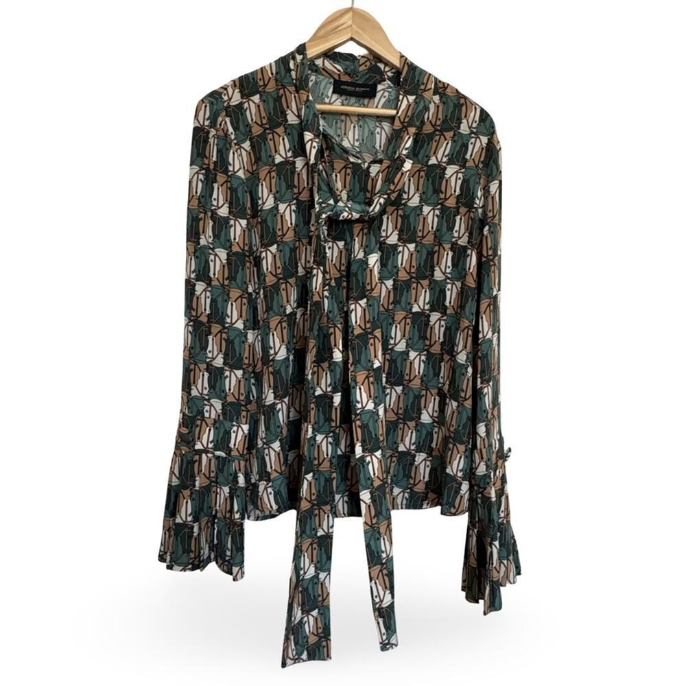 Adriana Degreas 100% Silk Horse Print Blouse Made in Brazil Equestrian Size M - Picture 3 of 14